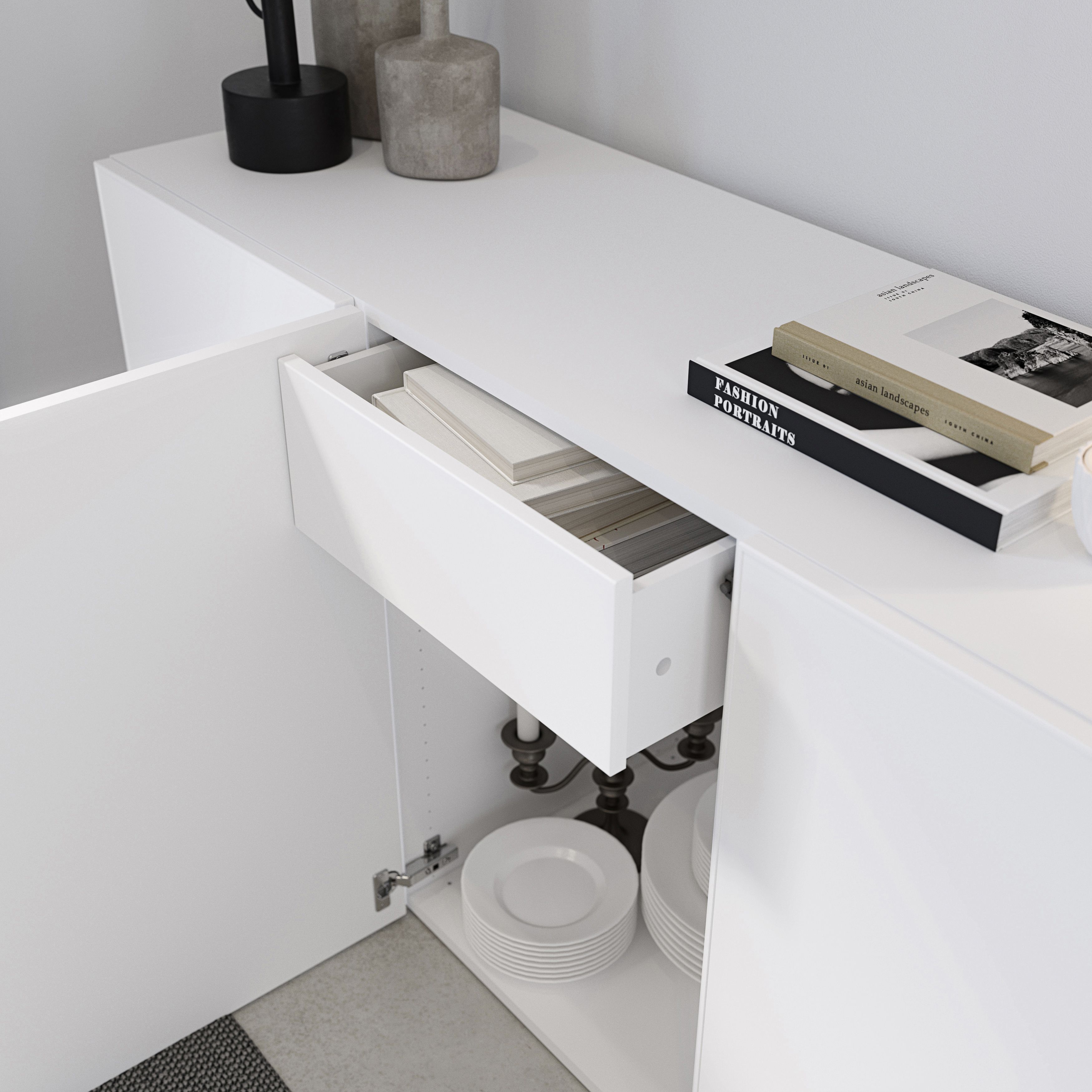 Atomia Freestanding Matt White 1 drawer Sideboard (H)750mm (W)1500mm (D)470mm