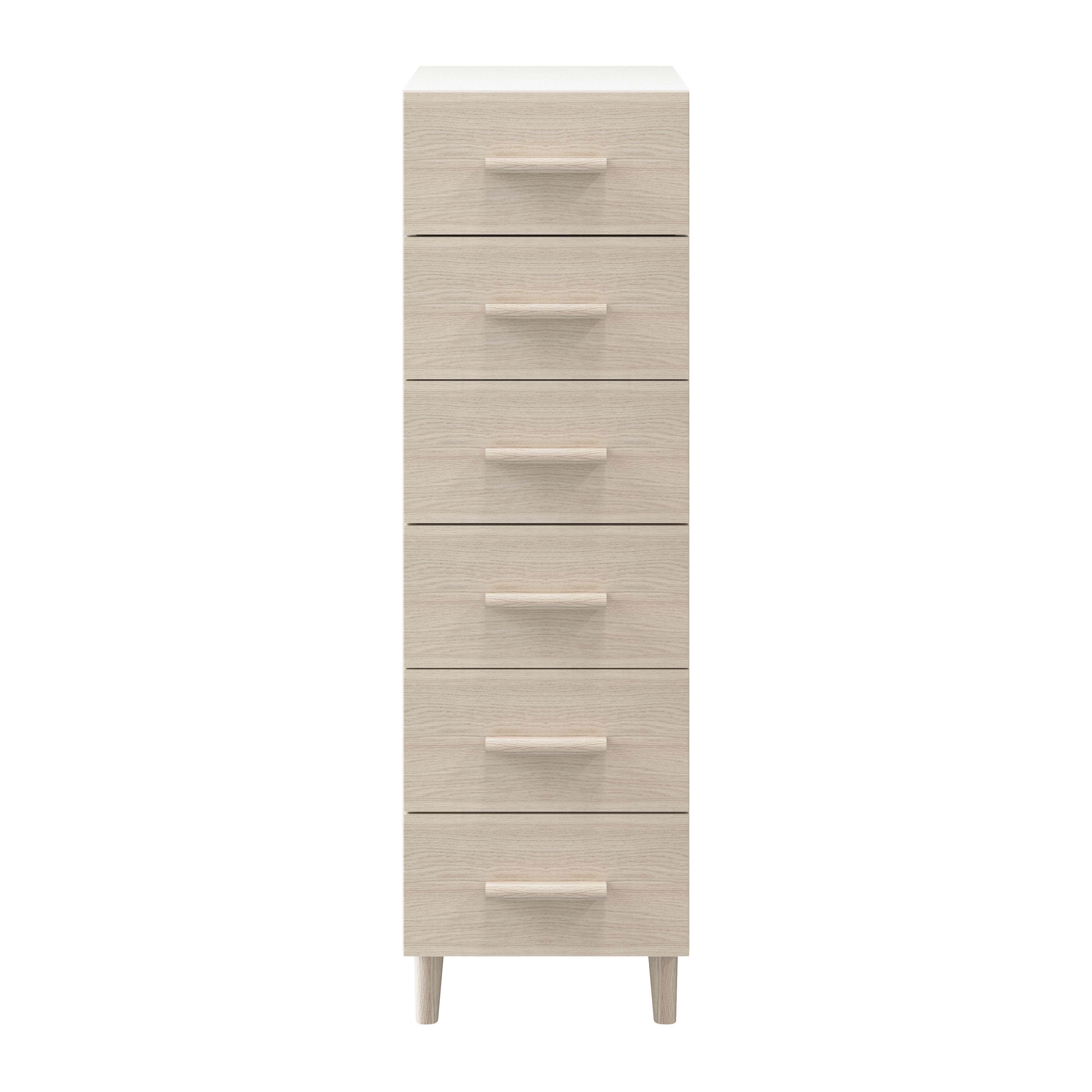 Atomia Freestanding Matt white oak effect 6 Drawer Chest of drawers (H)1125mm (W)375mm (D)450mm