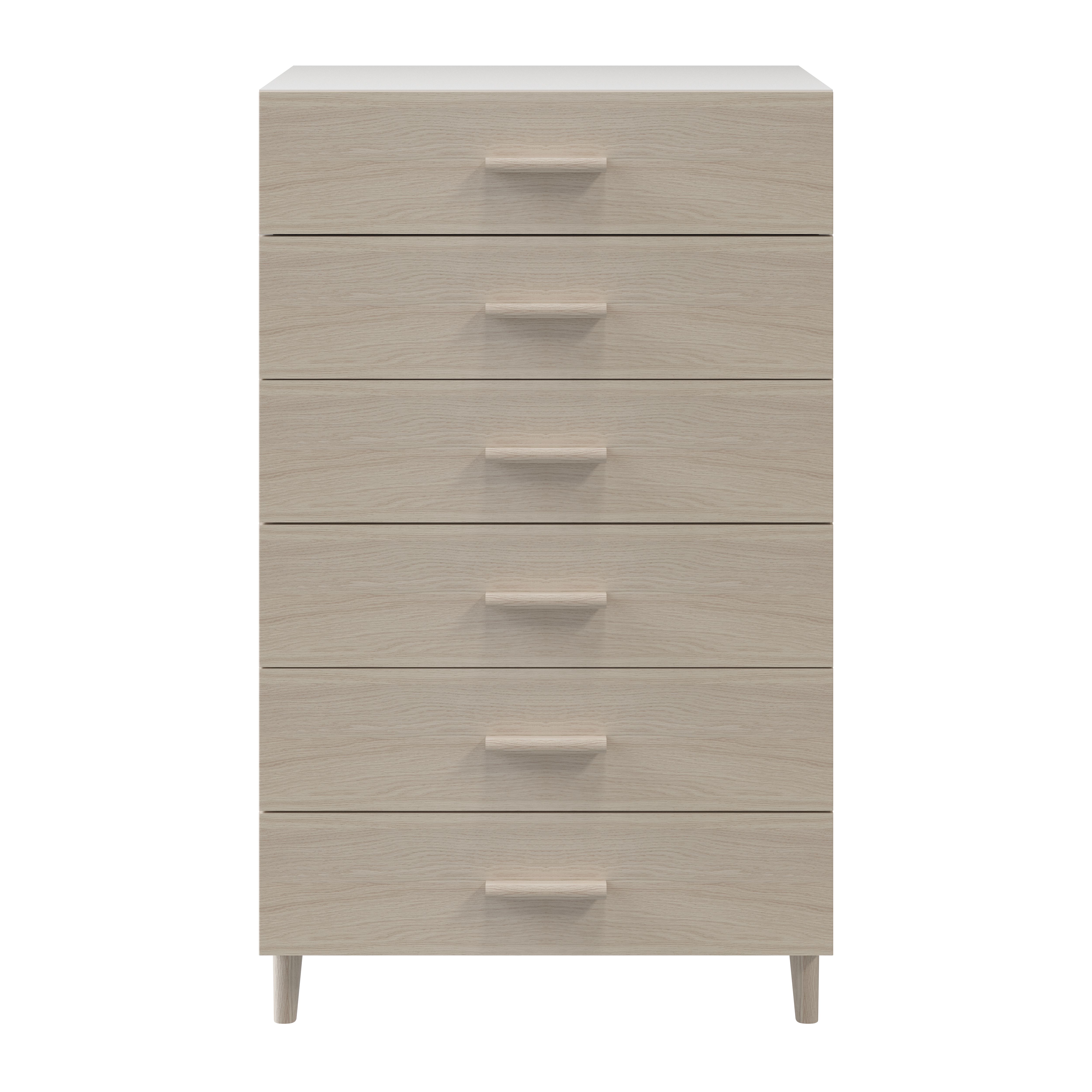 Atomia Freestanding Matt white oak effect 6 Drawer Chest of drawers (H)1125mm (W)750mm (D)450mm