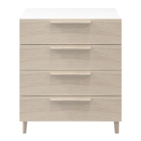 Atomia Freestanding Matt white oak effect Chipboard 4 Drawer Single Chest of drawers, Pack of 1 (H)750mm (W)750mm (D)390mm