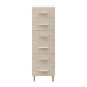 Atomia Freestanding Matt white oak effect Chipboard 6 Drawer Tall Chest of drawers, Pack of 1 (H)1125mm (W)375mm (D)390mm