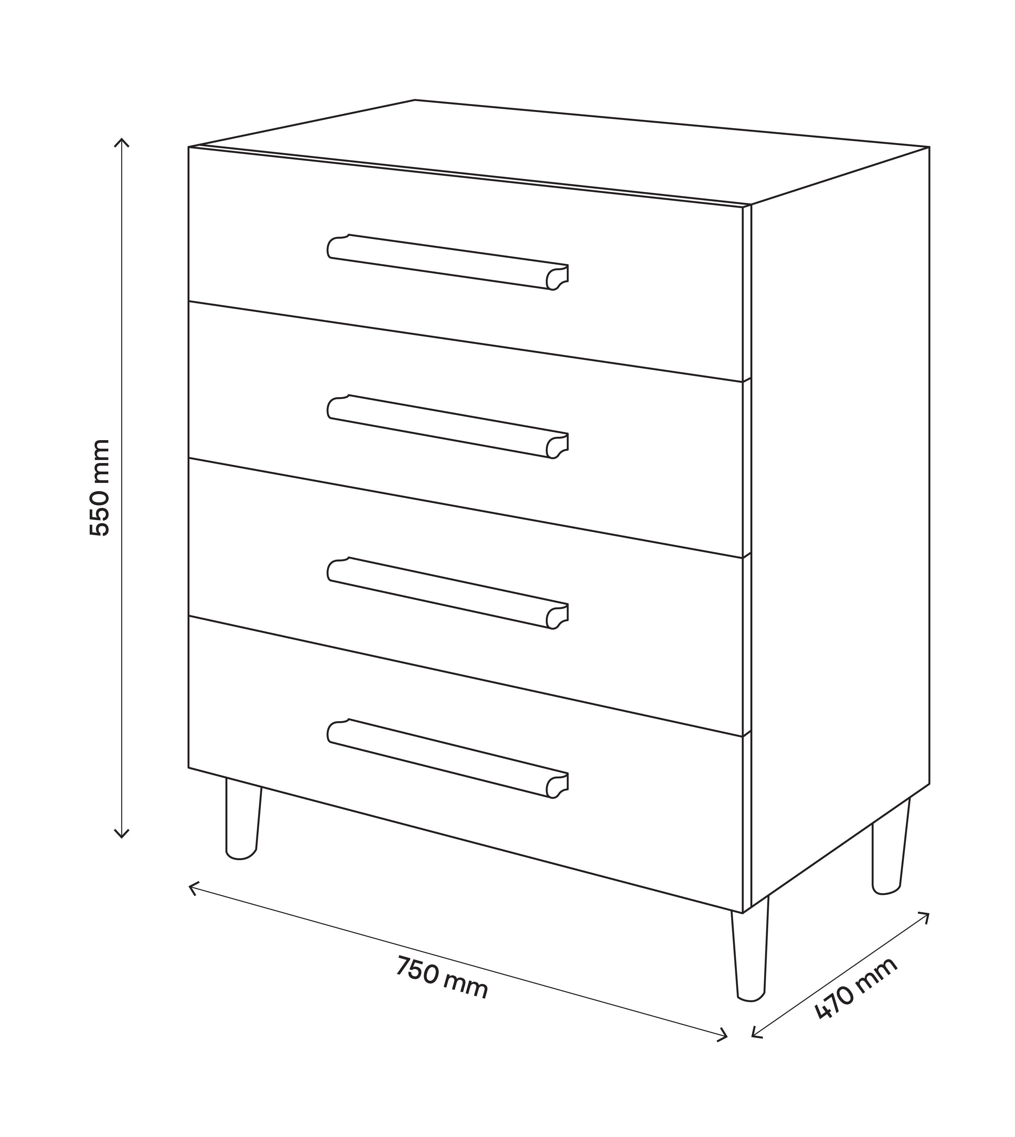 Atomia Freestanding White oak effect 4 Drawer Chest of drawers (H)550mm (W)750mm (D)450mm