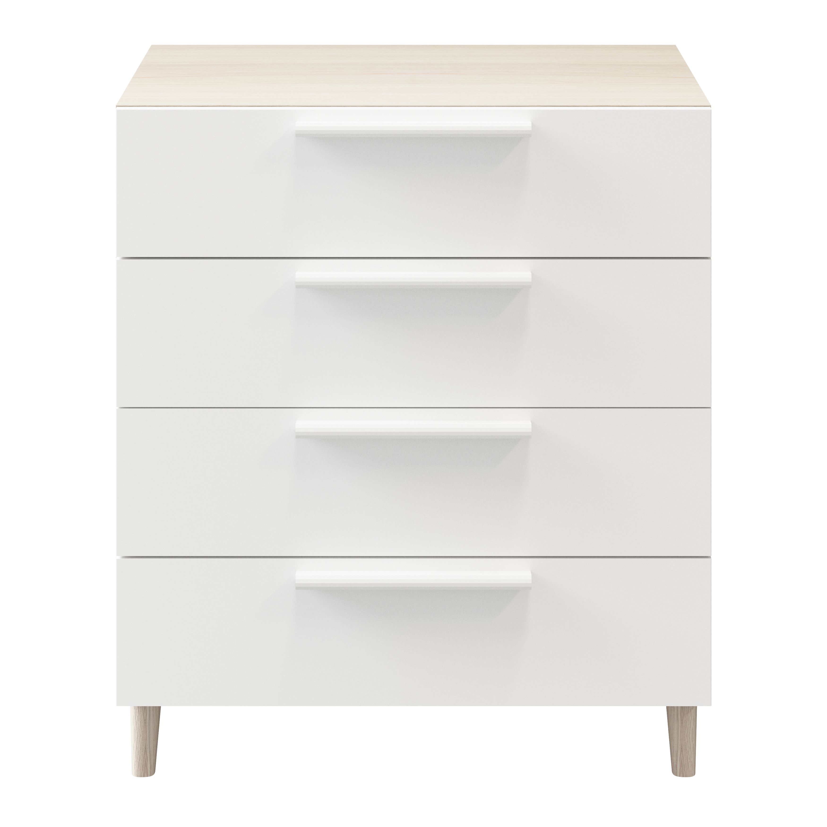 Atomia Freestanding White oak effect 4 Drawer Chest of drawers (H)550mm (W)750mm (D)450mm