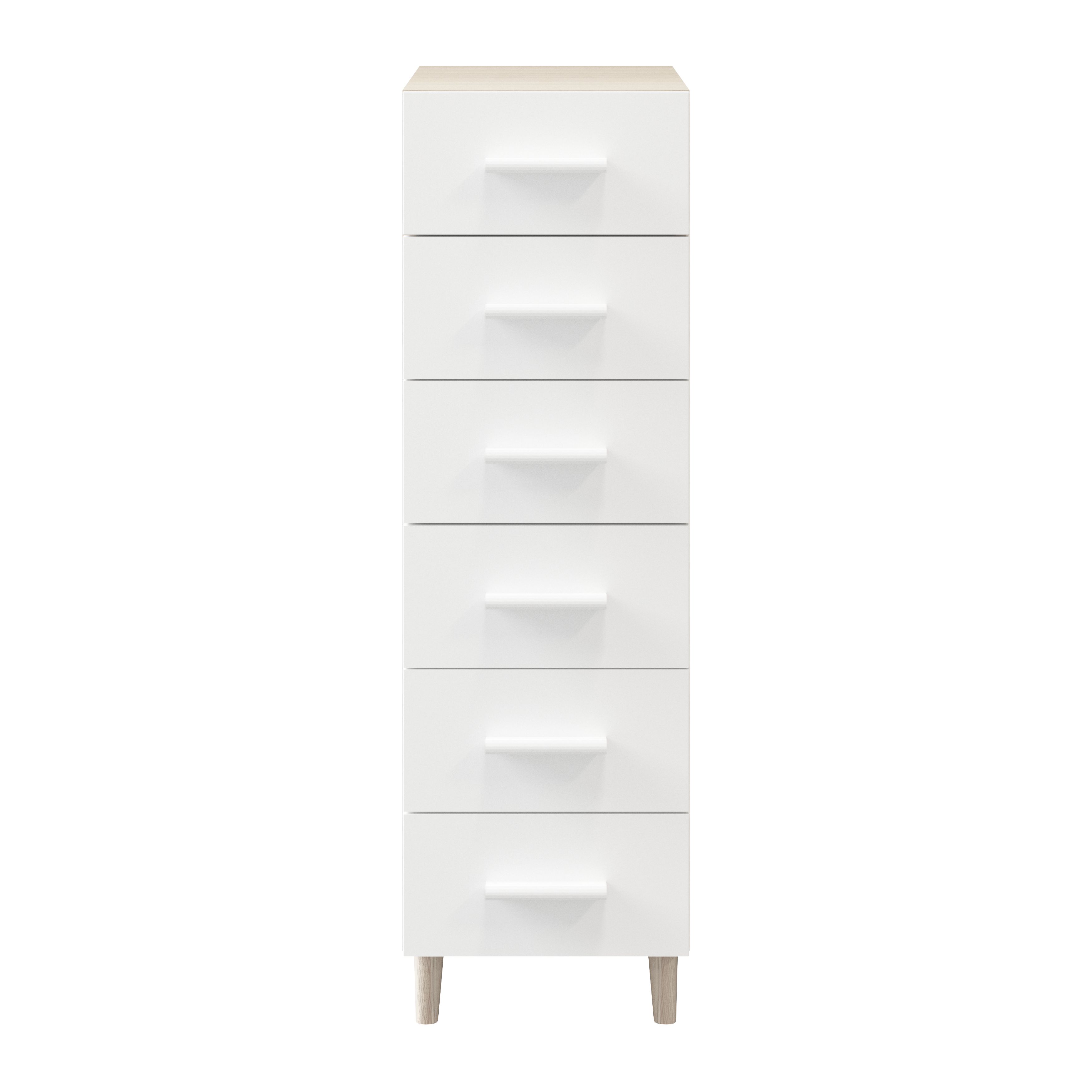 Atomia Freestanding White oak effect 6 Drawer Chest of drawers (H)1225mm (W)375mm (D)450mm