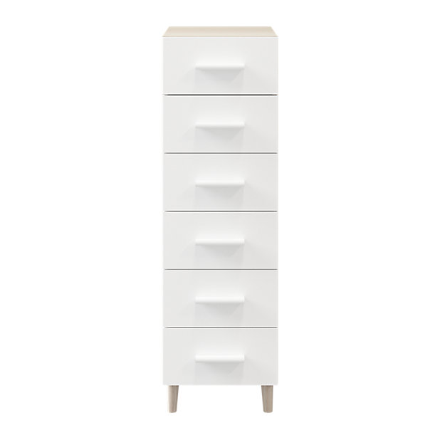 Atomia Freestanding White Oak Effect 6, Tall Chest With Drawers And Shelves