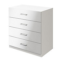 Atomia Matt & high gloss white 4 Drawer Deep Chest of drawers (H)804mm (W)750mm (D)466mm