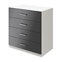 Atomia Matt & high gloss white & anthracite 4 Drawer Deep Chest of drawers (H)804mm (W)750mm (D)466mm