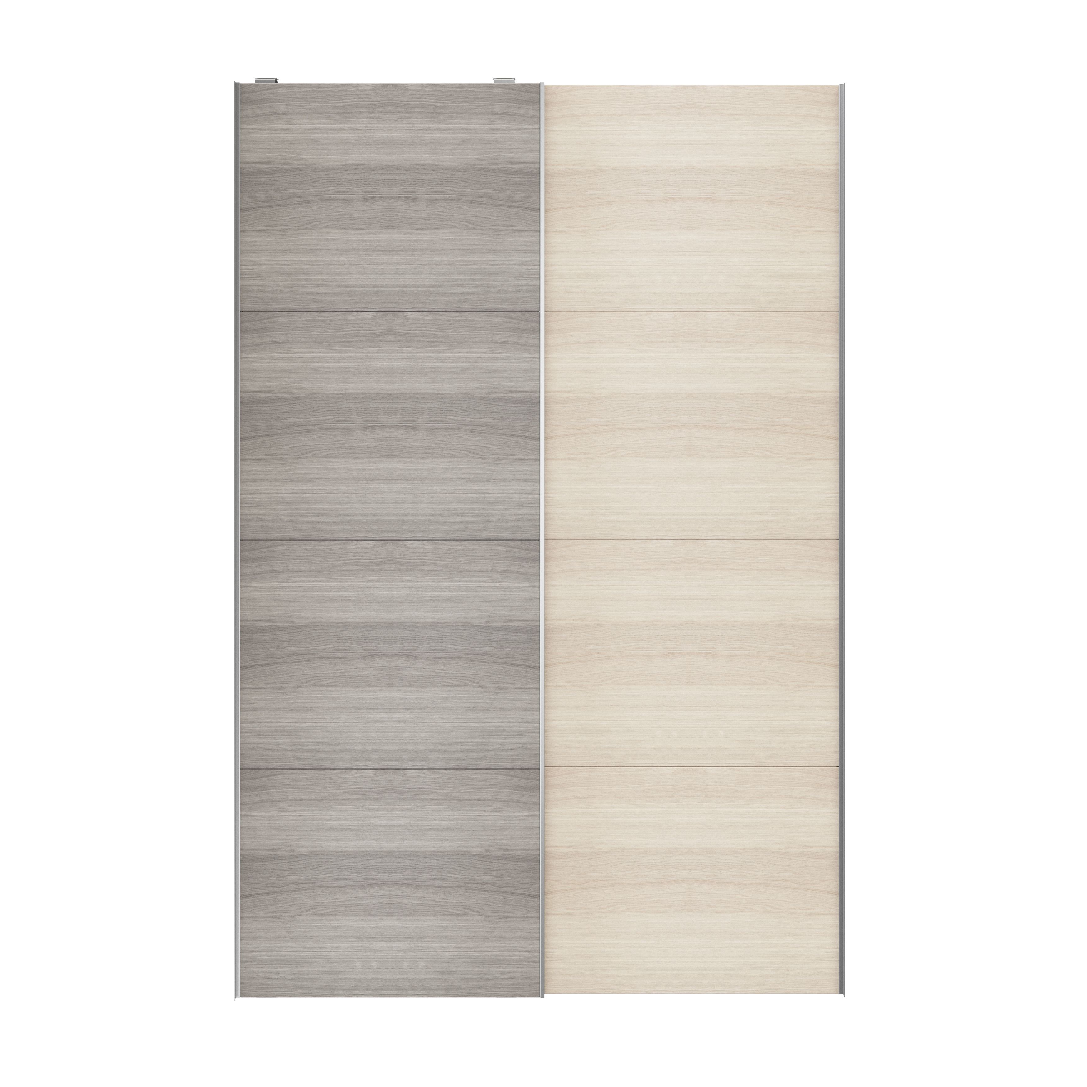 Atomia Panelled Grey & natural grey oak effect 2 door Sliding Wardrobe Door kit (H)2250mm (W)1500mm - 3