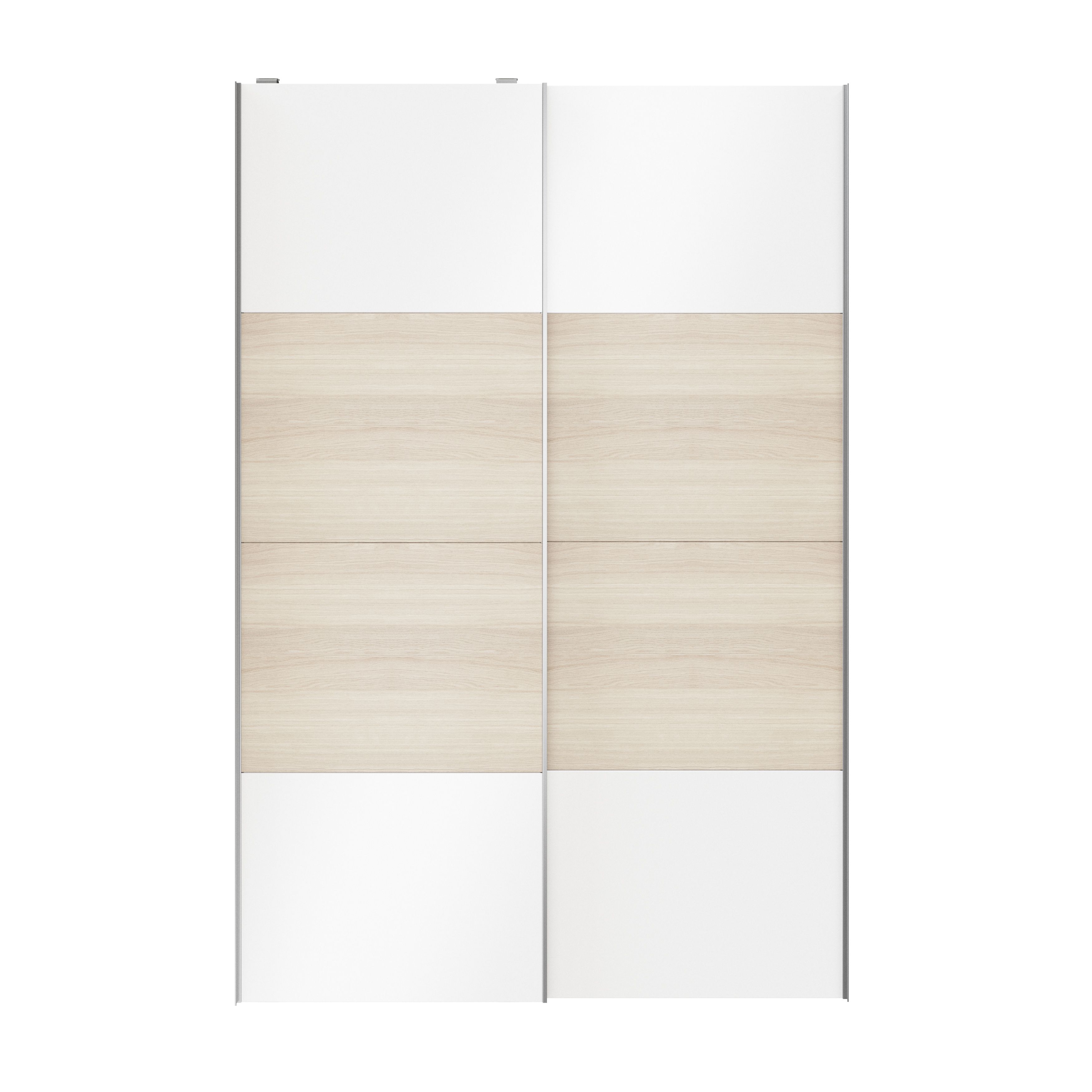 Atomia Panelled White oak effect High gloss 2 door Sliding Wardrobe Door kit (H)2250mm (W)1500mm