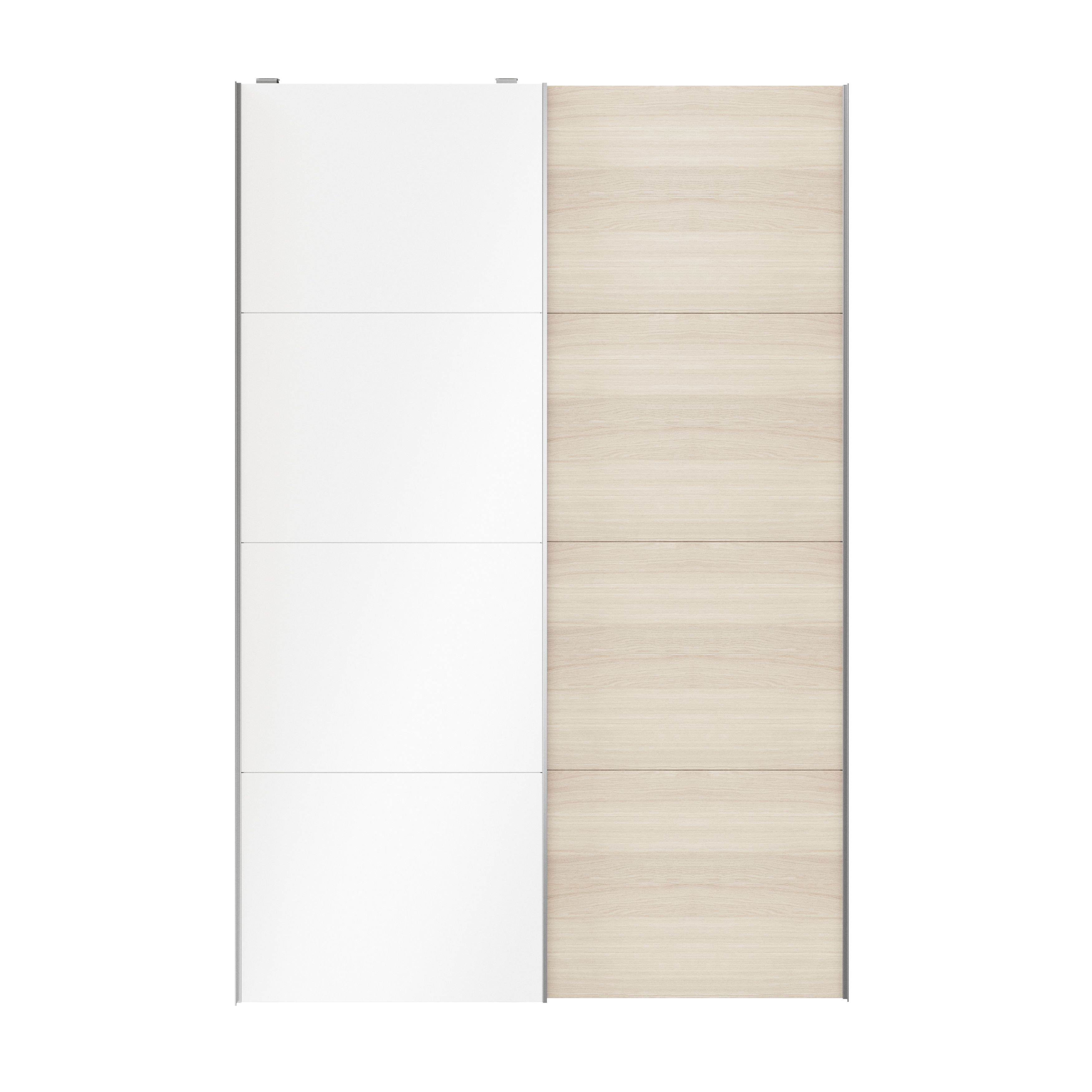 Atomia Panelled White oak effect High gloss 2 door Sliding Wardrobe Door kit (H)2250mm (W)1500mm - 3
