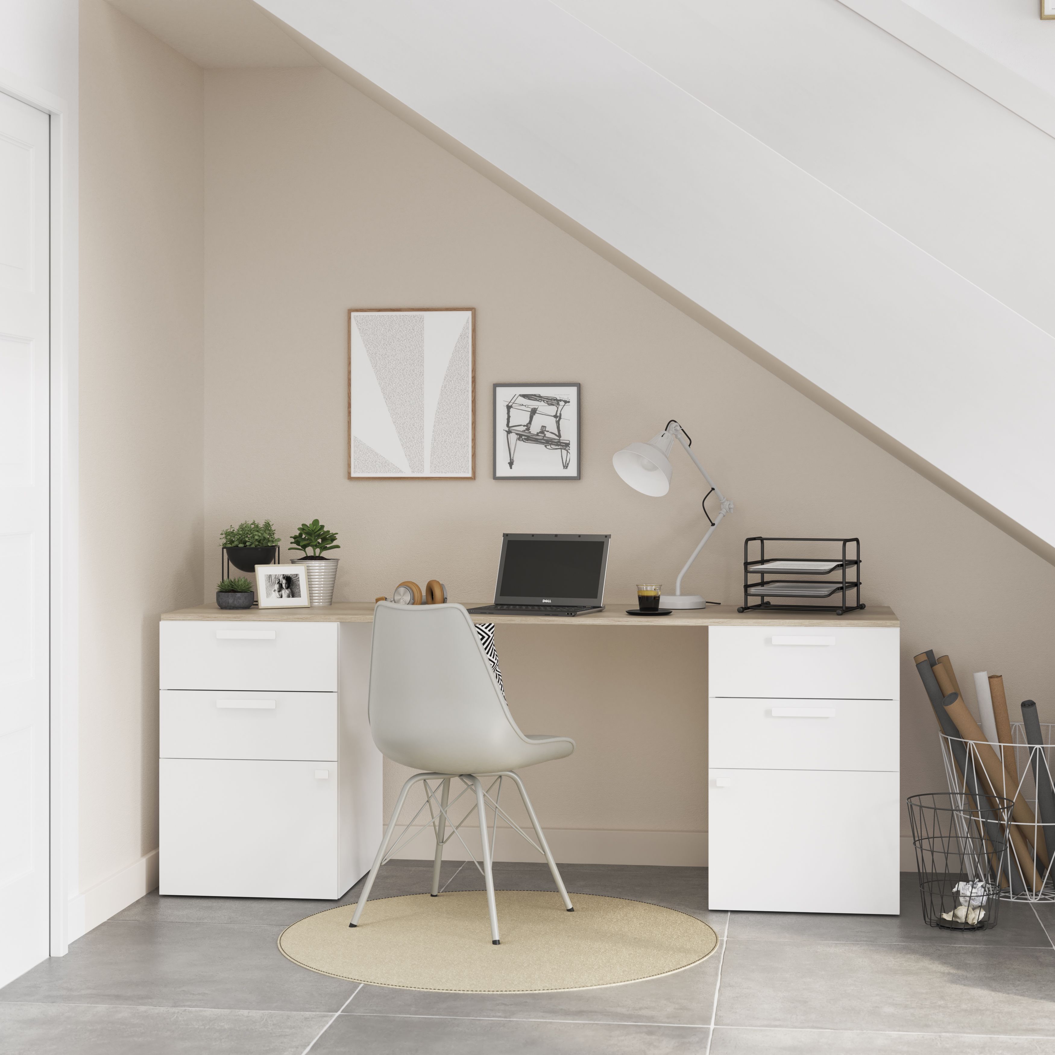 Office white desk with shop drawers