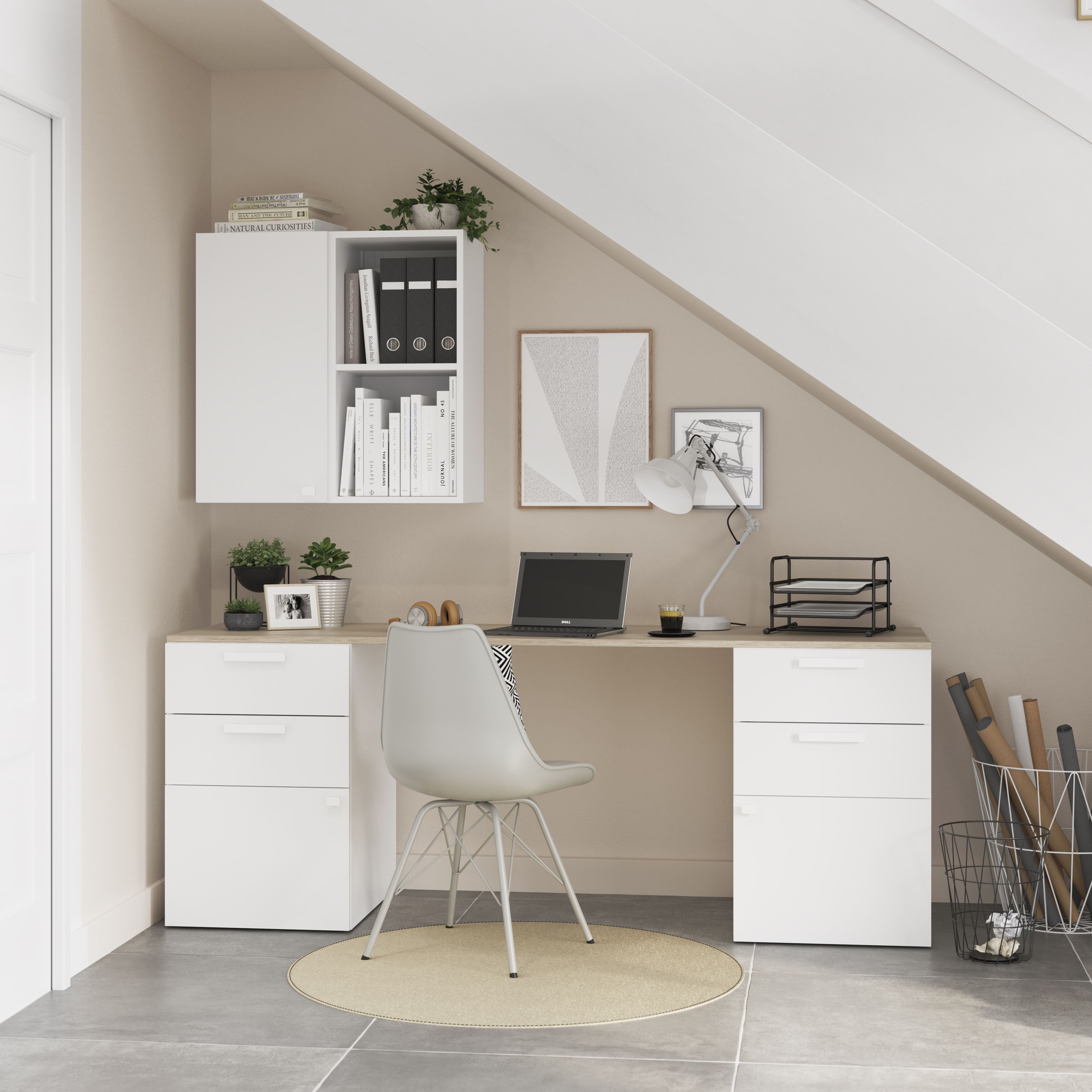 White home office desk deals with storage