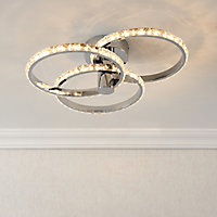 Aura Glass & steel Chrome effect 3 Lamp LED Ceiling light
