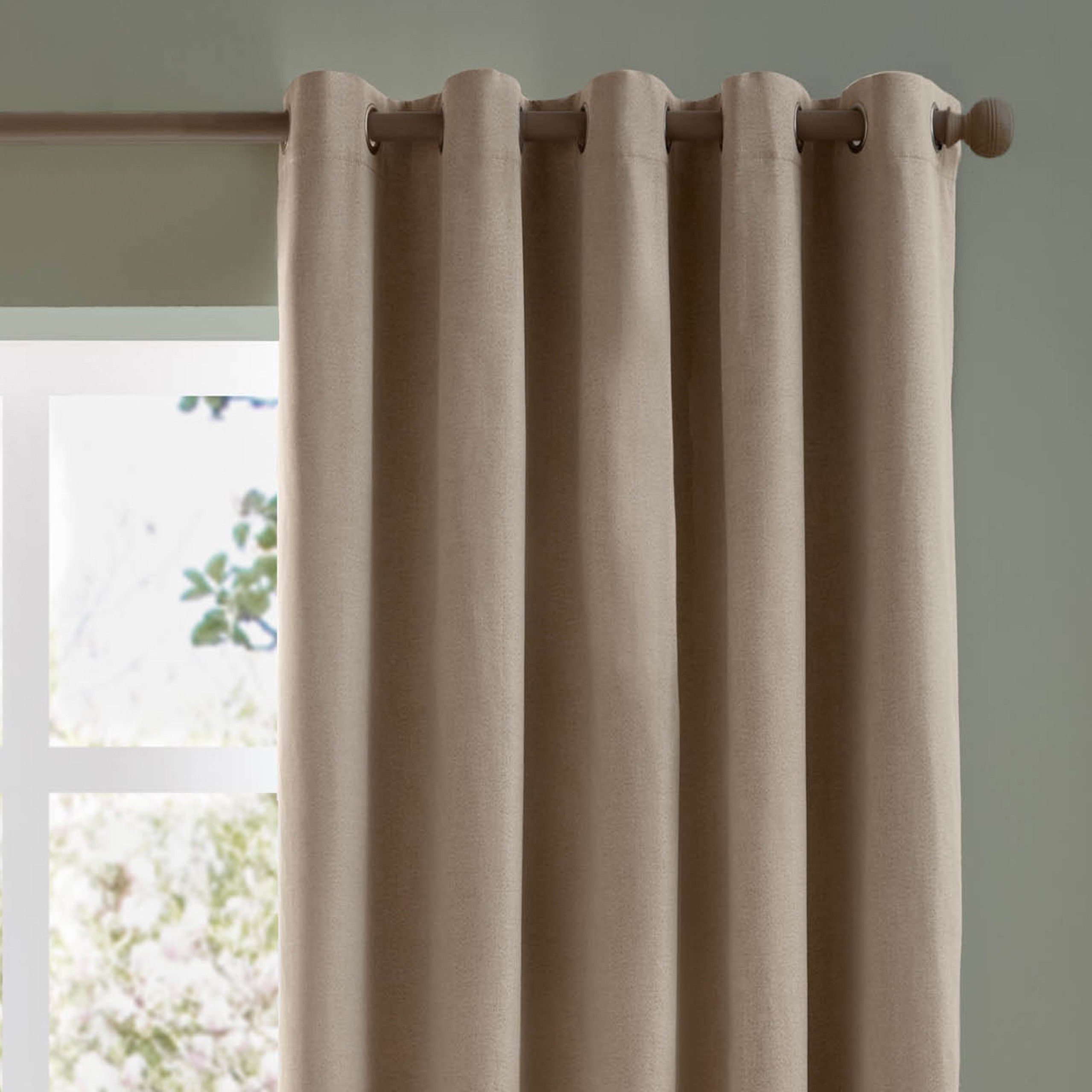 Aura Neutral Plain Blackout Tabs & rings Curtains (W)117cm (L)137cm, Pair