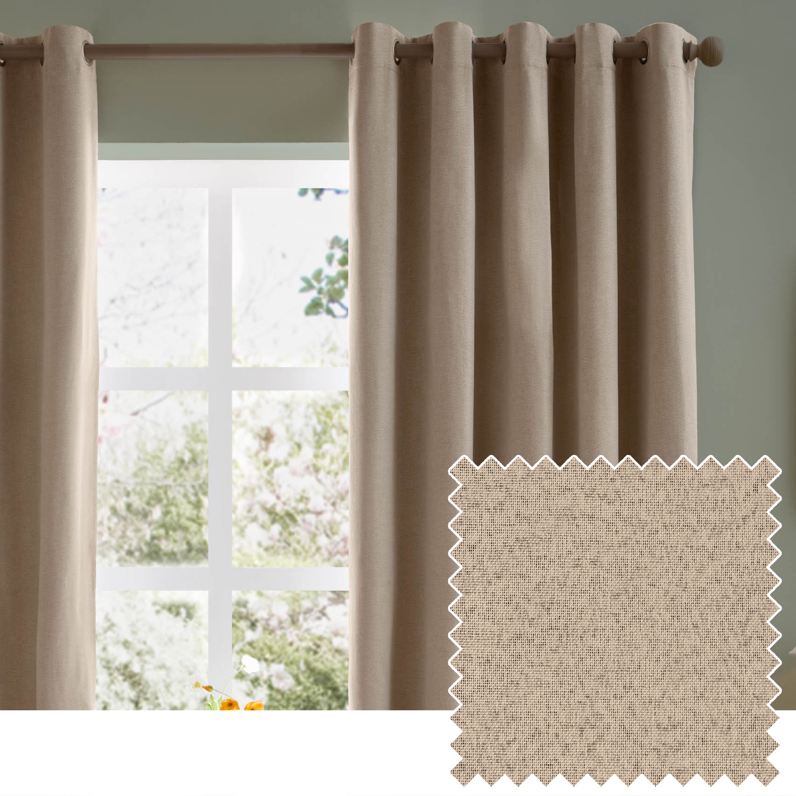 Aura Neutral Plain Blackout Tabs & rings Curtains (W)117cm (L)137cm, Pair