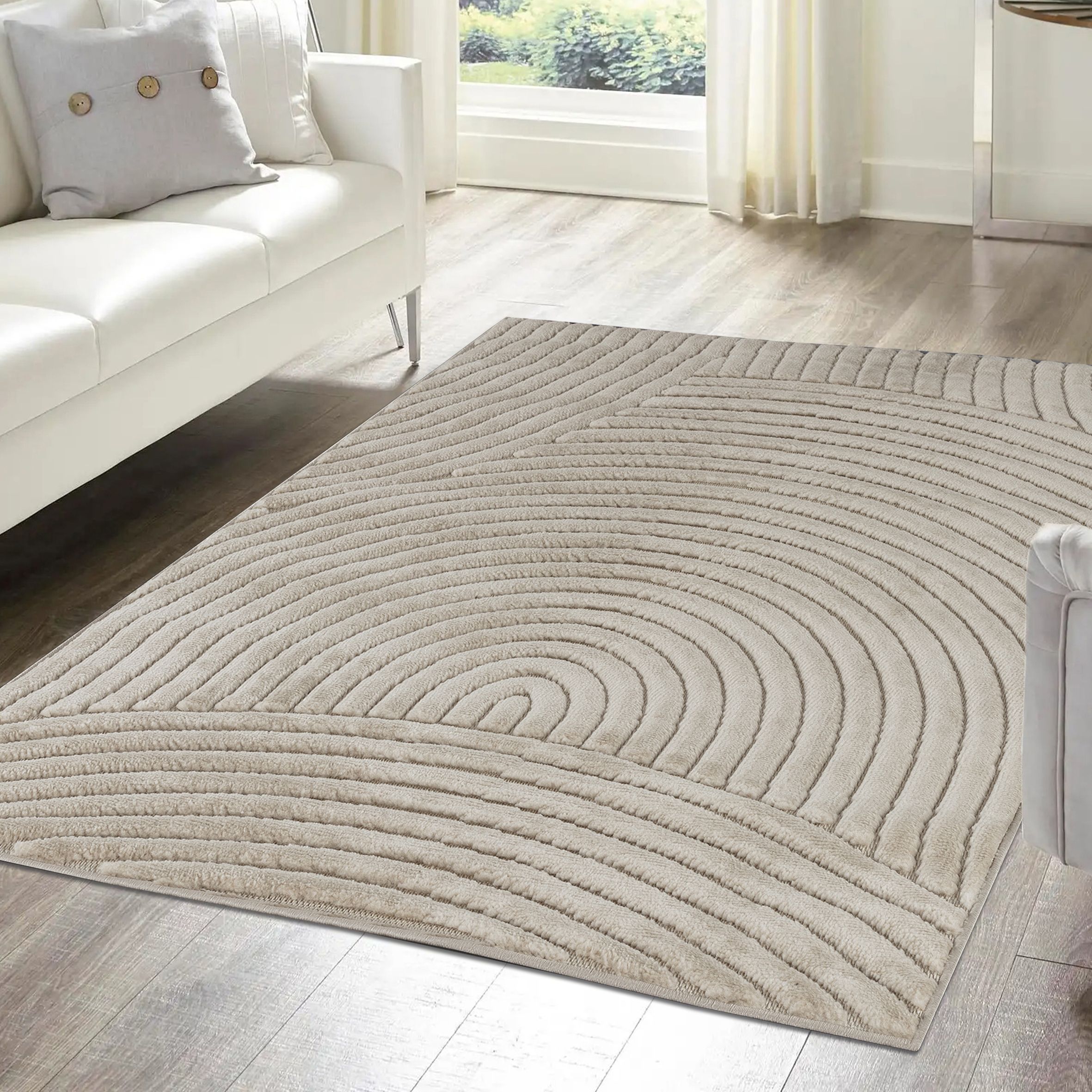Aurora Sand Curve 3D effect Medium Rug, (L)160cm x (W)120cm