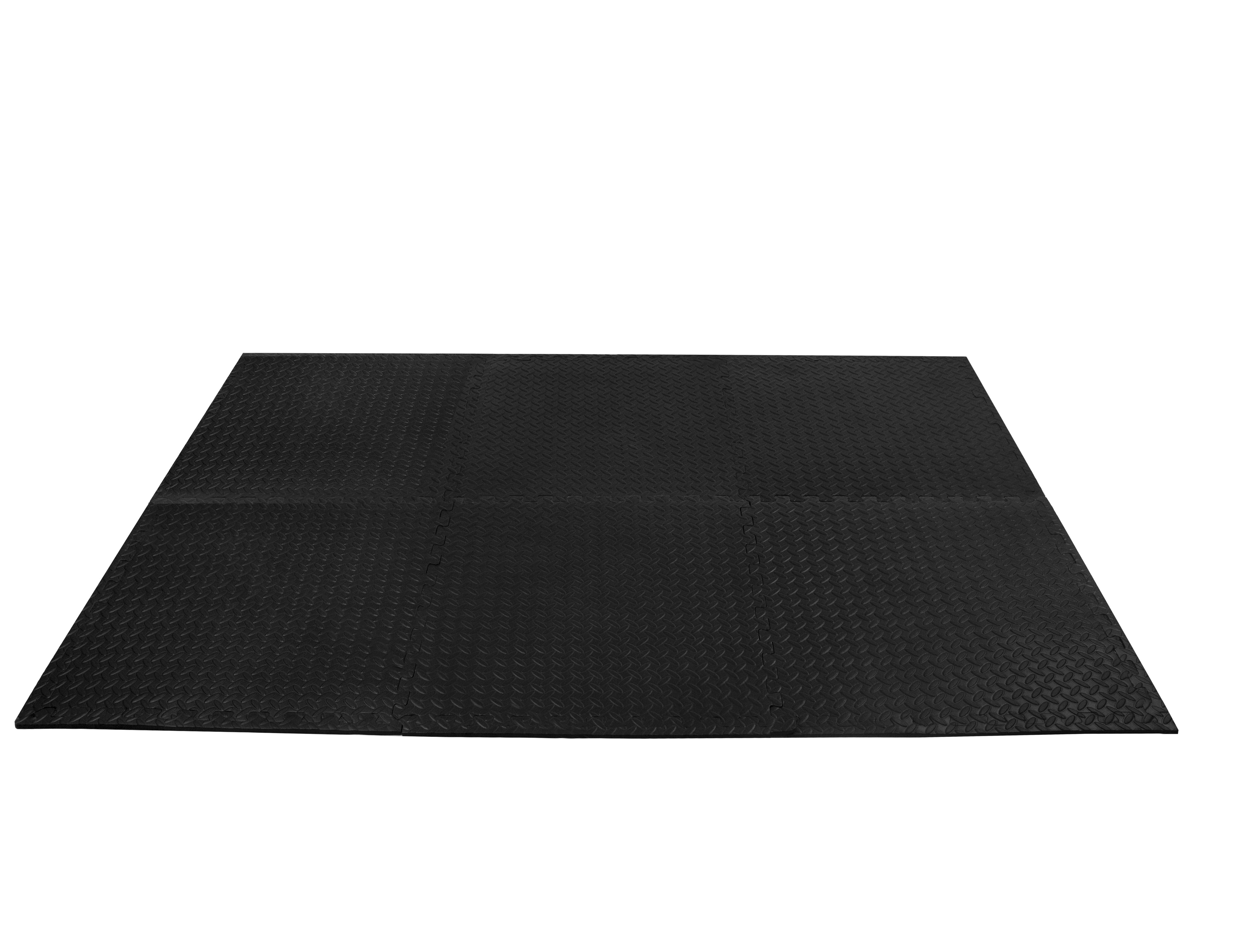 Anti-Slip Floor Interlocking Mat Black 600mm x 600mm x 10mm 6 Pack