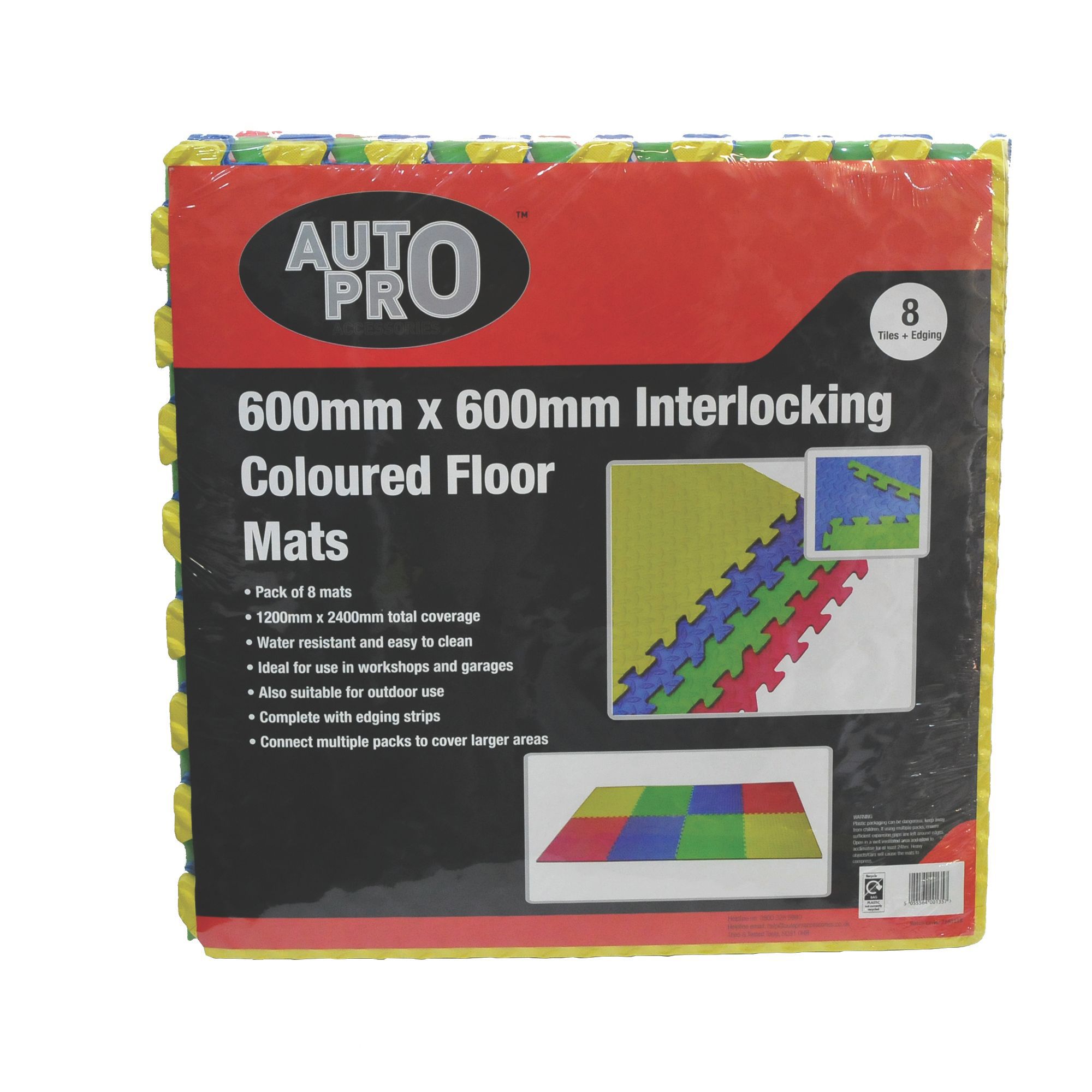 Auto Pro Multicolour Interlocking floor tile, Pack of 8 DIY at B&Q