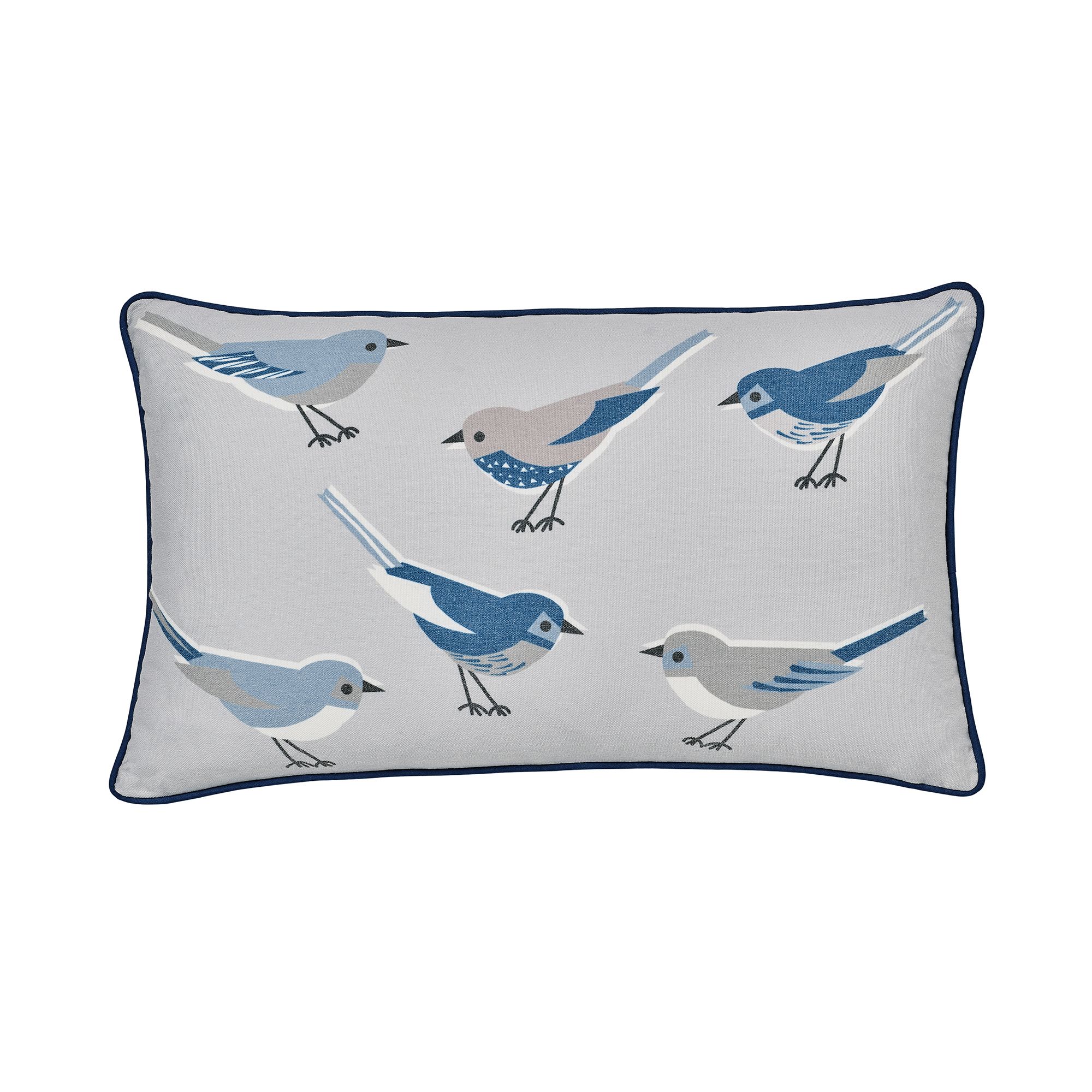 Aventurine Blue & grey Birds Woven effect Indoor Cushion, (L)50cm x (W)30cm