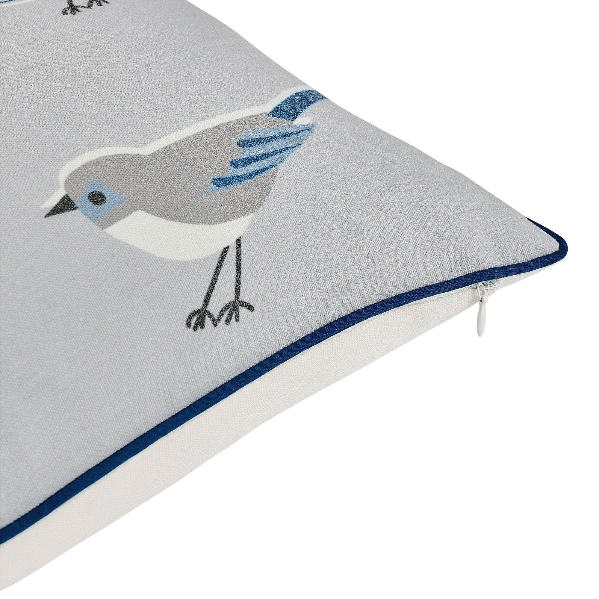 Aventurine Blue & grey Birds Woven effect Indoor Cushion, (L)50cm x (W)30cm