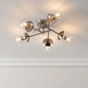 Axis Glass & steel Nickel effect 5 Lamp Ceiling light