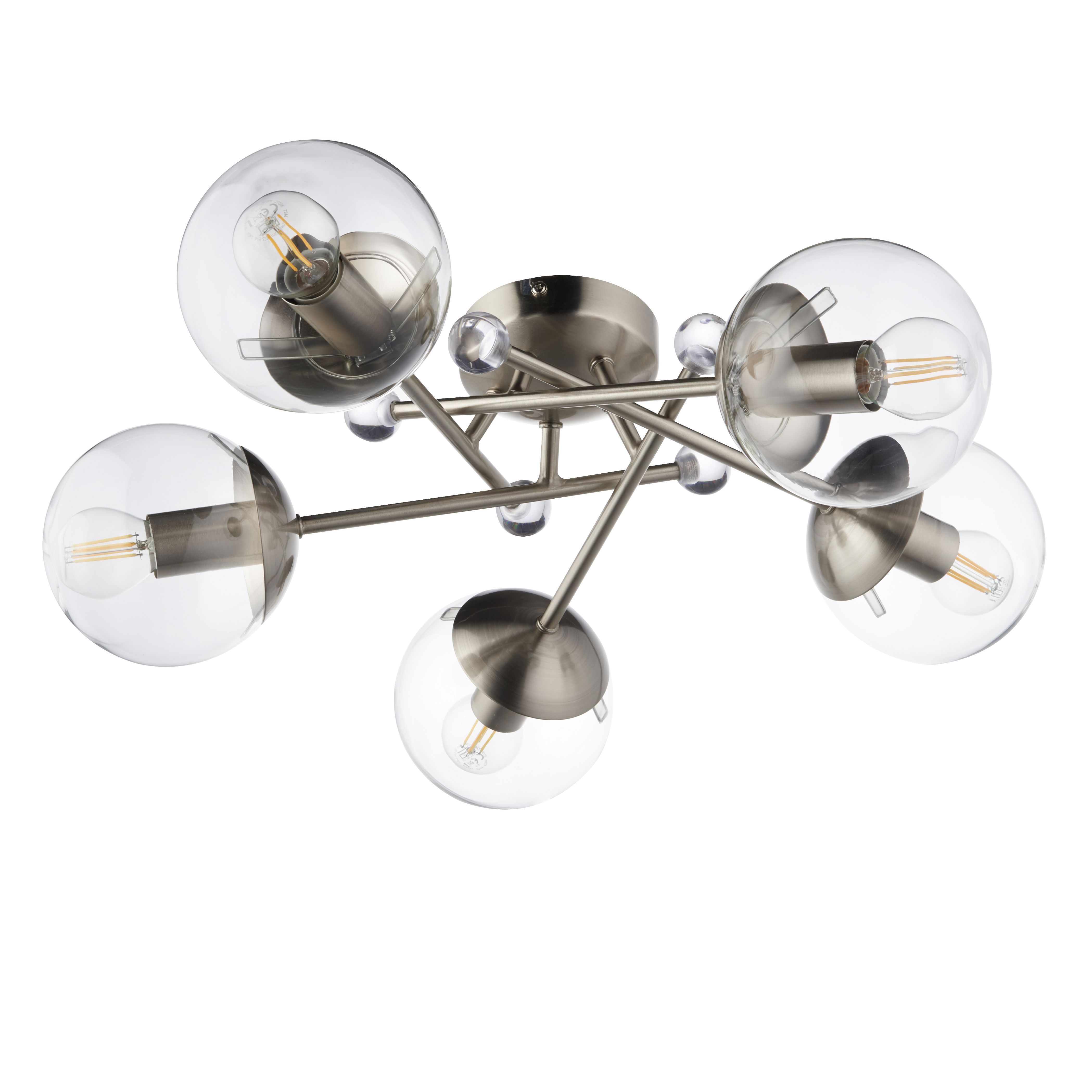 Axis Glass & steel Nickel effect 5 Lamp Ceiling light