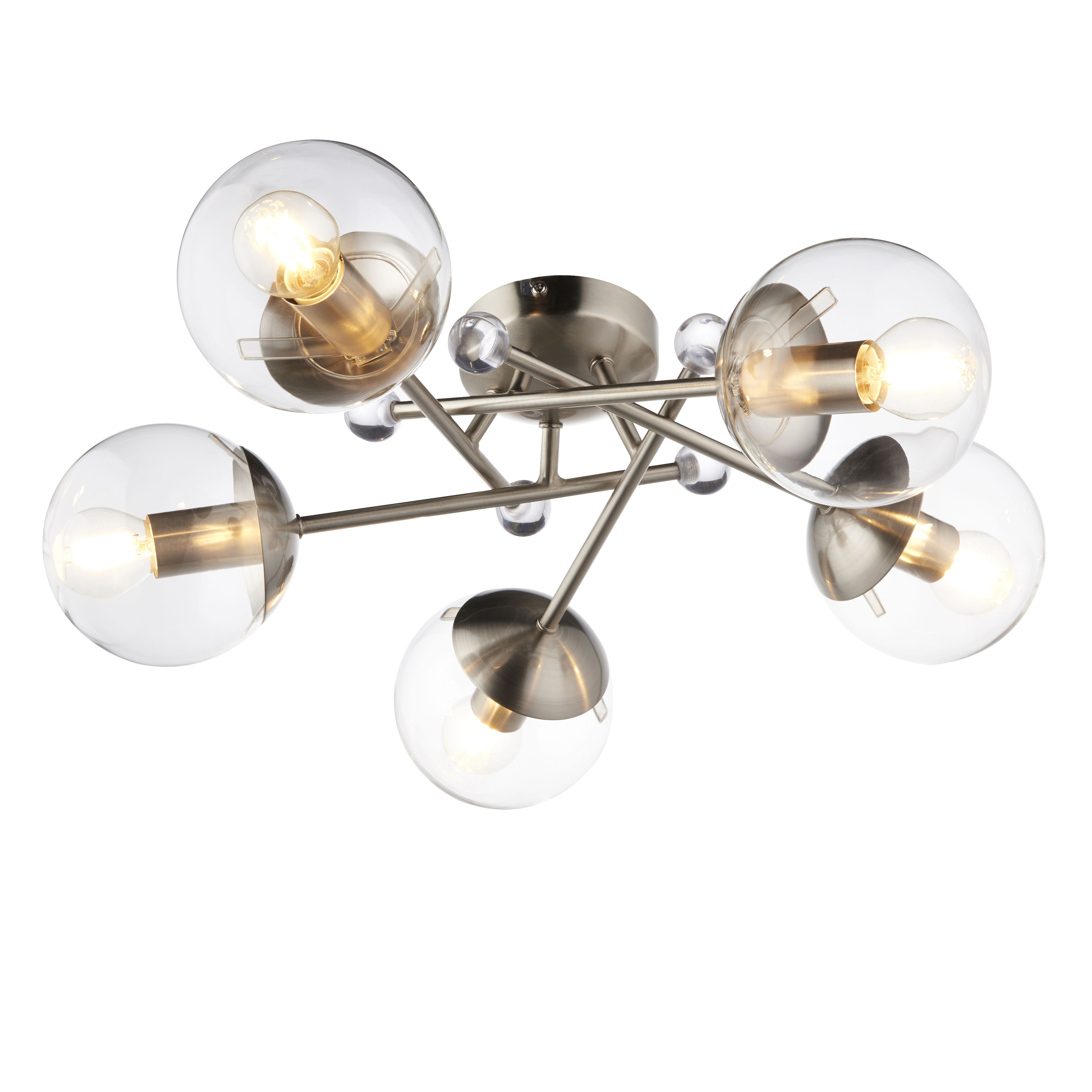 Axis Glass & steel Nickel effect 5 Lamp Ceiling light