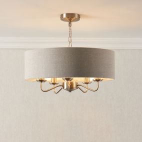 Ayrshire pendant Cream Nickel effect 5 Lamp Pendant ceiling light, (Dia)450mm