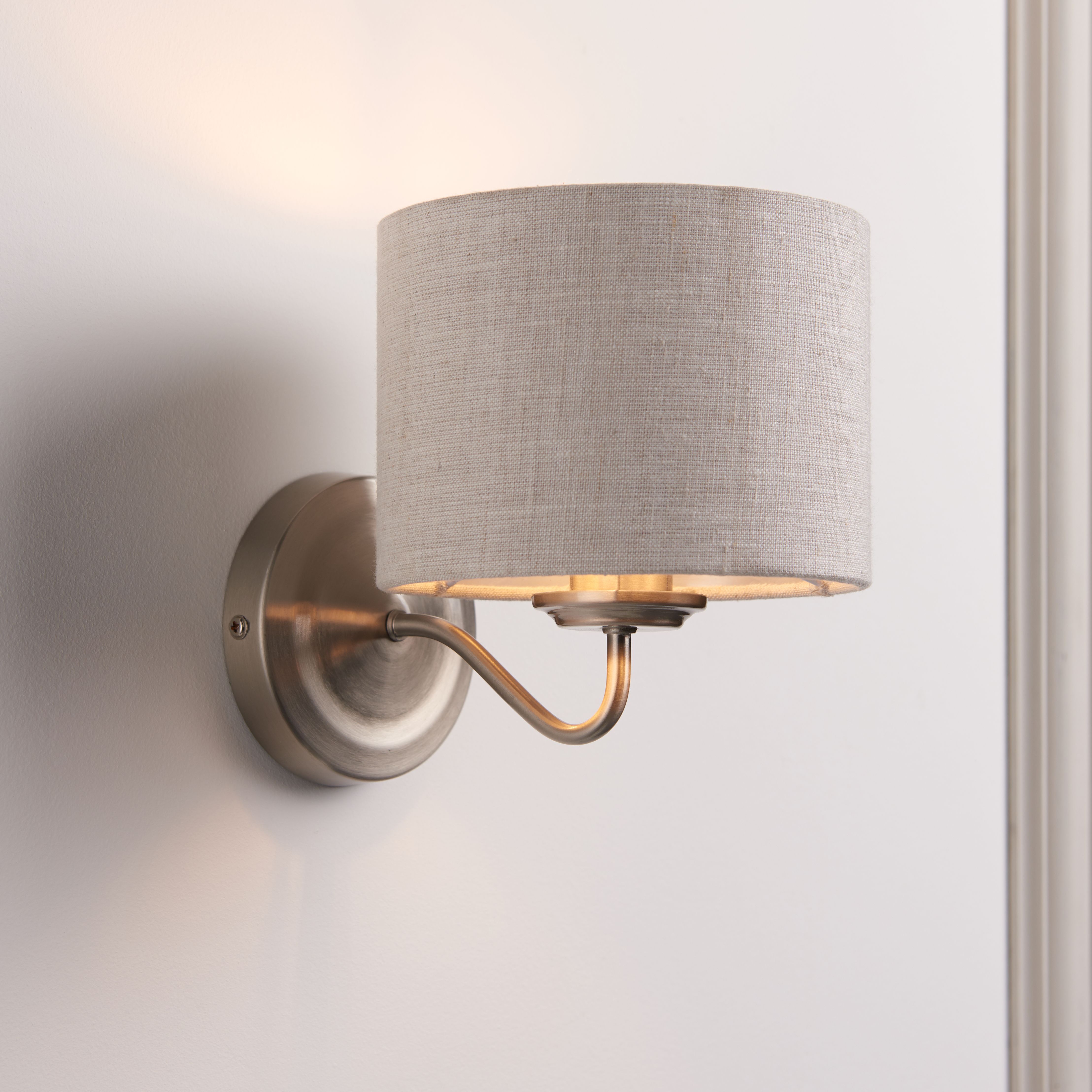 Ayrshire Satin Natural Linen effect Wired LED Wall light