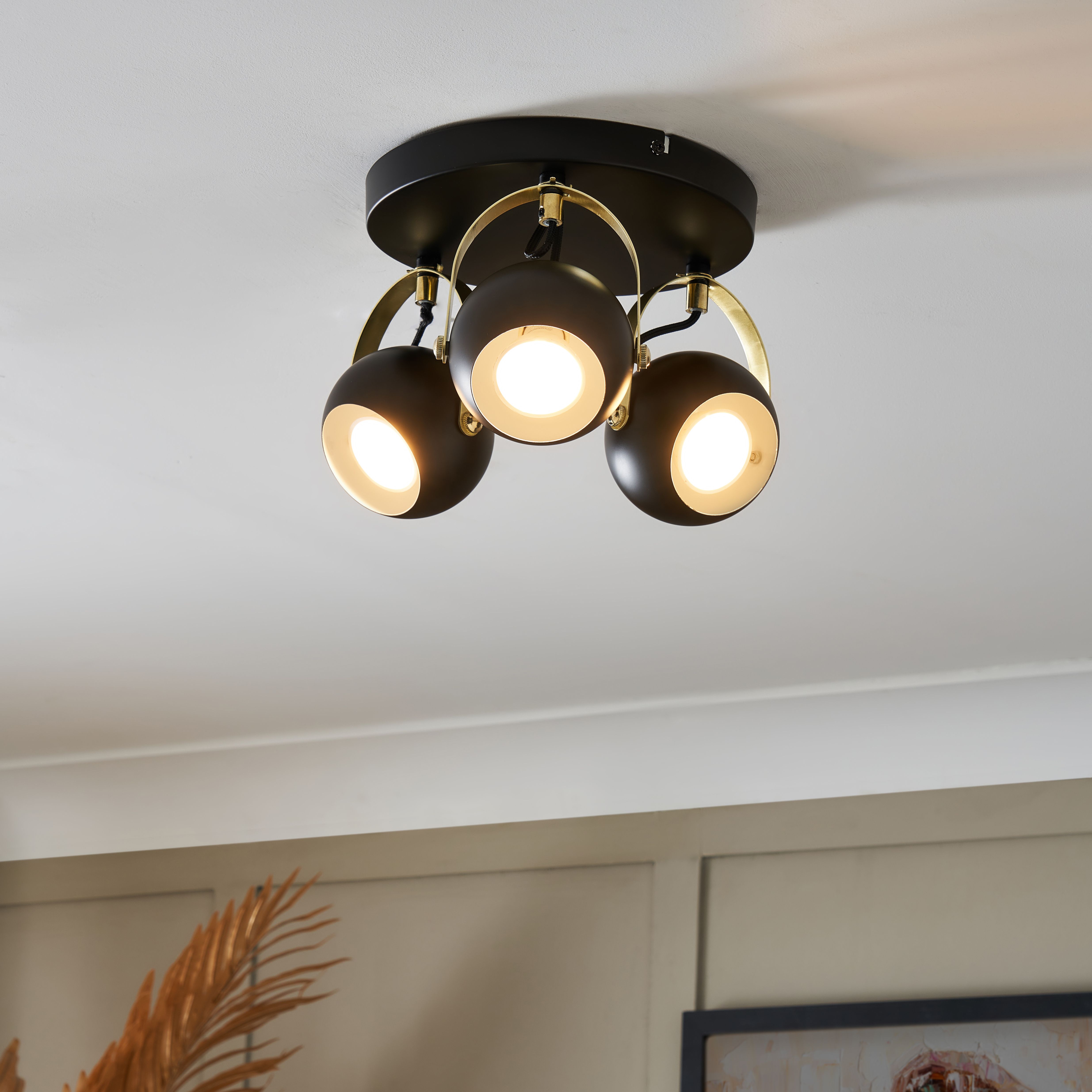 Azure Matt Black Brass effect 3 Light Spotlight