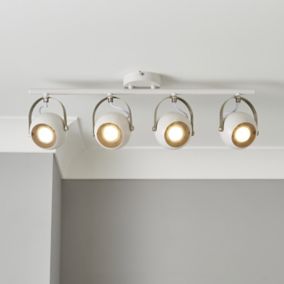 Azure Matt White Nickel effect Mains-powered 4 lamp Spotlight bar