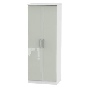 Azzurro Contemporary High gloss grey & white Tall Double Wardrobe (H)1970mm (W)740mm (D)530mm