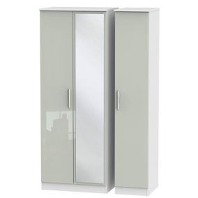 Azzurro Contemporary Mirrored High gloss grey & white Tall Triple Wardrobe (H)1970mm (W)1110mm (D)530mm