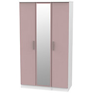 Azzurro Contemporary Mirrored Matt pink & white Tall Triple Wardrobe (H)1970mm (W)1110mm (D)530mm