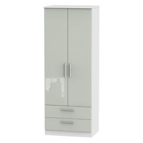 Azzurro Contemporary Pre-assembled High gloss grey & white 2 door 2 Drawer Tall Double Wardrobe (H)1970mm (W)740mm (D)530mm