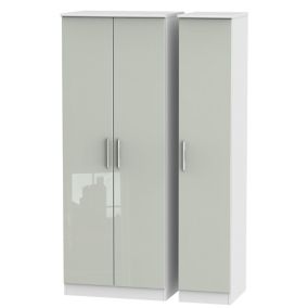 Azzurro Contemporary Pre-assembled High gloss grey & white 3 door Tall Triple Wardrobe (H)1970mm (W)1110mm (D)530mm