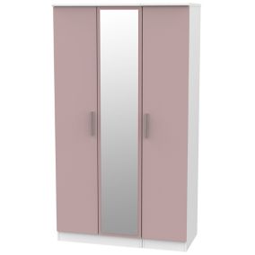 Azzurro Contemporary Pre-assembled Mirrored Matt pink & white 3 door Tall Triple Wardrobe (H)1970mm (W)1110mm (D)530mm
