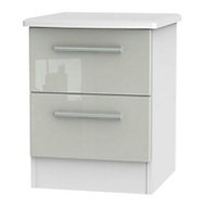 Azzurro Gloss grey & white 2 Drawer Narrow Bedside chest (H)570mm (W)450mm (D)395mm