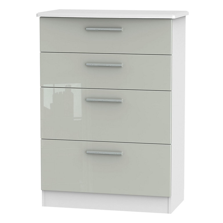 Azzurro High Gloss Grey White 4, 4 Deep Drawer Dresser
