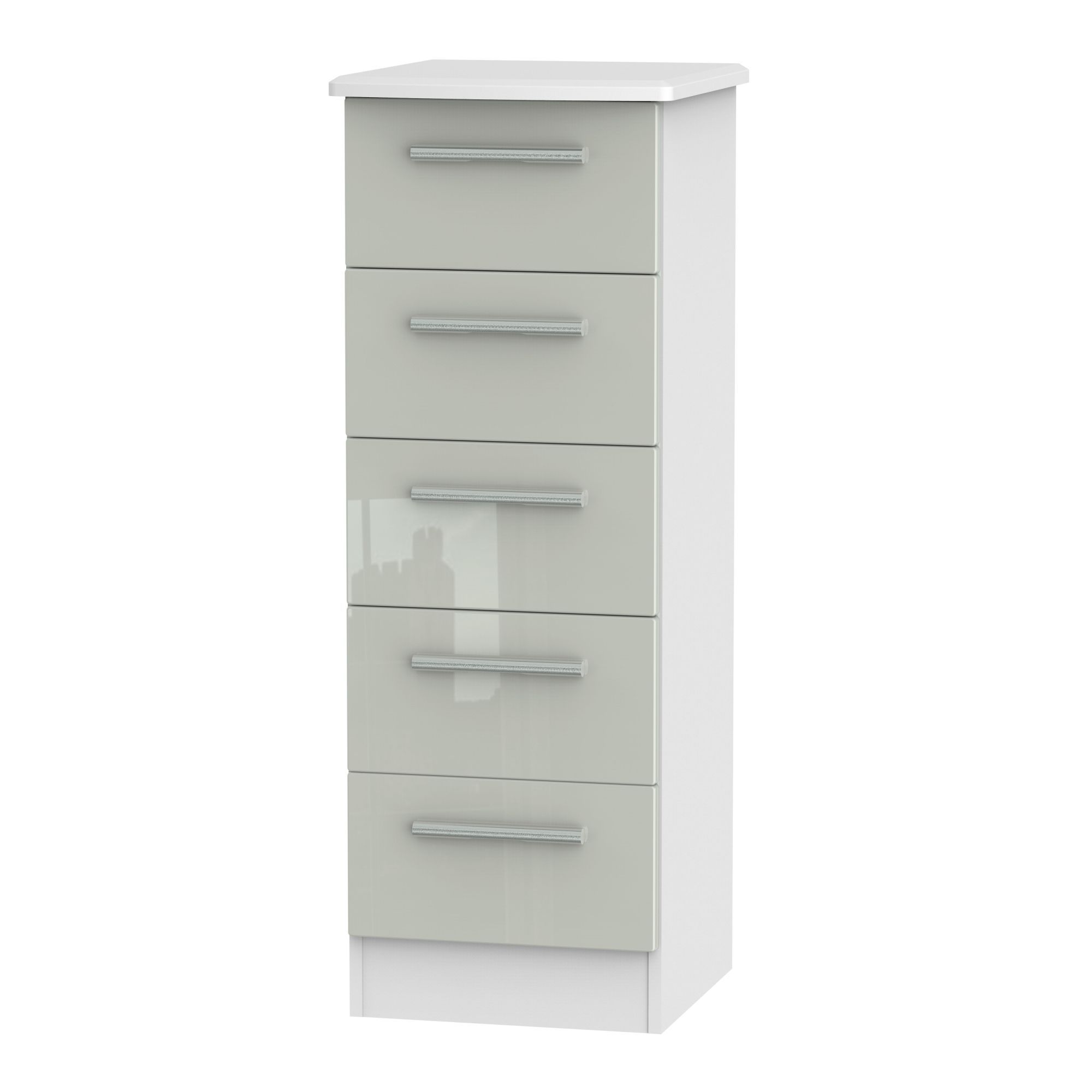 Azzurro High gloss grey & white Chipboard & MDF 5 Drawer Tall Chest of ...