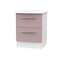 Azzurro Matt pink & white MDF 2 Drawer Narrow Ready assembled Bedside table (H)570mm (W)450mm (D)395mm