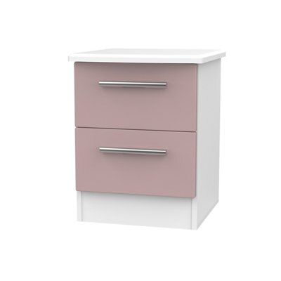 Azzurro Matt pink & white MDF 2 Drawer Narrow Ready assembled Bedside table (H)570mm (W)450mm (D)395mm