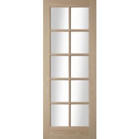 B&Q 10 Lite Glazed Oak veneer Internal Door, (H)1981mm (W)762mm (T)35mm