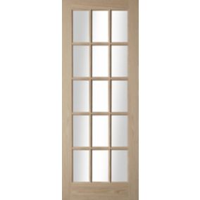 B&Q 15 Lite Glazed Oak veneer Internal Door, (H)1981mm (W)762mm (T)35mm