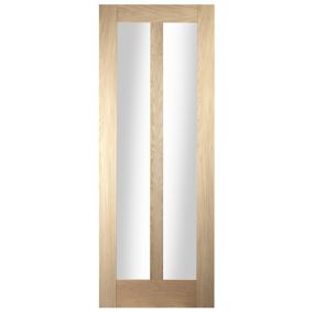 B&Q 2 panel Glazed Oak veneer Internal Door, (H)1981mm (W)762mm (T)35mm