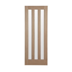 B&Q 3 panel Frosted Glazed Oak veneer Internal Door, (H)1981mm (W)686mm (T)35mm