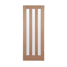B&Q 3 panel Frosted Glazed Oak veneer Internal Door, (H)1981mm (W)762mm (T)35mm