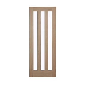B&Q 3 panel Glazed Oak veneer Internal Door, (H)1981mm (W)838mm (T)35mm
