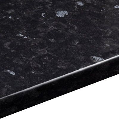 B&Q 38mm Earthstone Gloss Black Granite effect Chipboard & laminate Curved Worktop, (L)1800mm