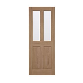 B&Q 4 panel 2 Lite Clear Glazed Veneered Oak veneer Internal Door, (H)1981mm (W)686mm (T)35mm